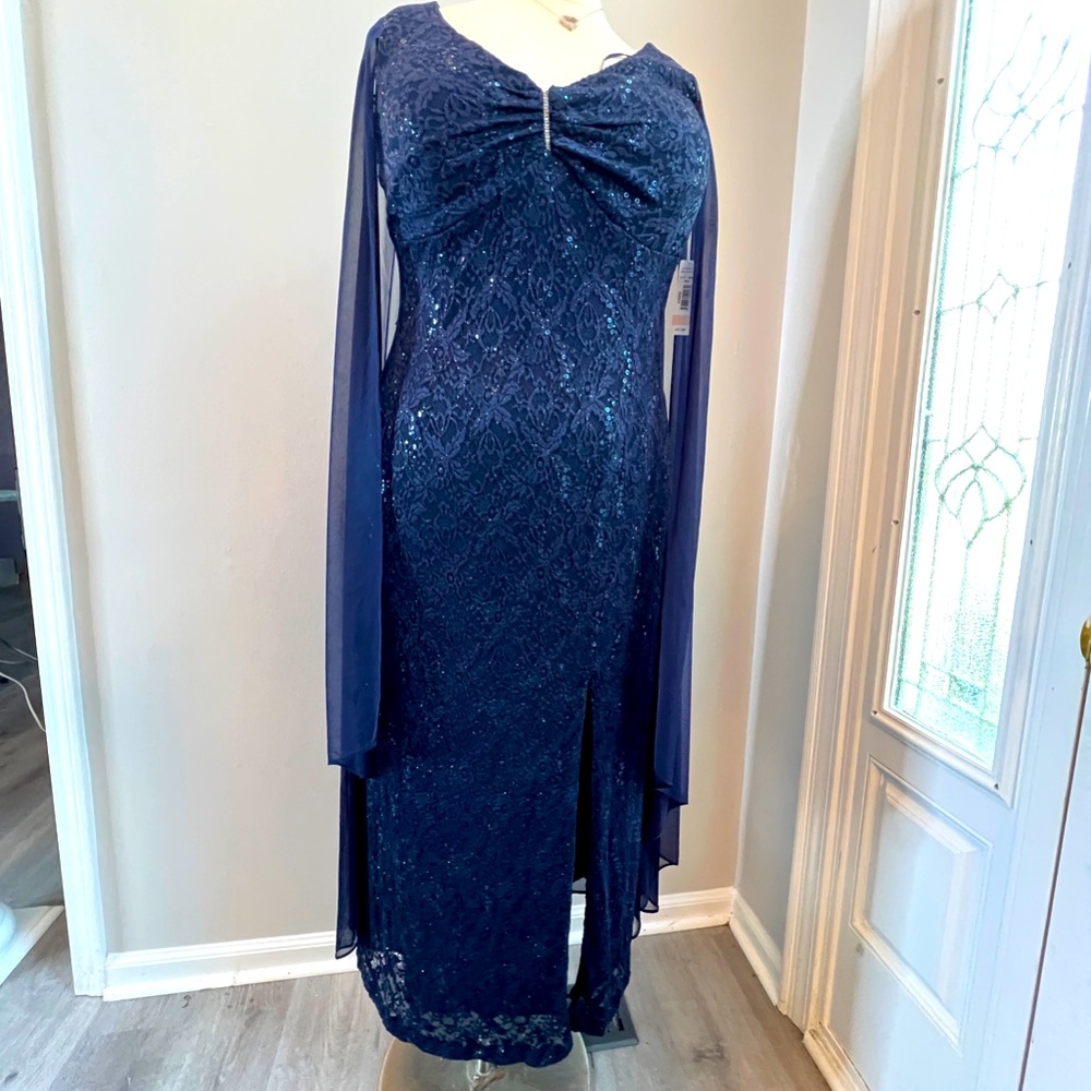 New! R&M Richards navy blue sequin gown size 14W